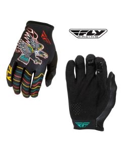Fly Racing Lite Americana Youth Motocross Offroad Black/Red/Gold Gloves