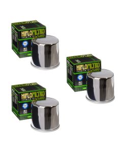 Hiflofiltro 3 Pack Oil Filter HF204 Chrome Honda Kawasaki Suzuki Triumph Yamaha - HF204C
